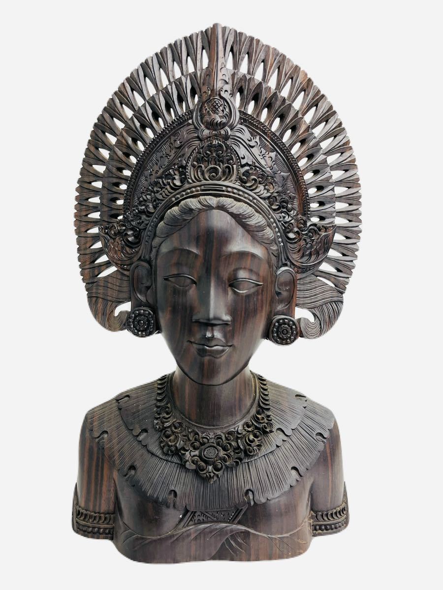 ♪ 東南アジア 女神 木彫 BALI バリ 置物 オブジェ 天然木 インドネシア 仏教美術 アジア アンティーク ビンテージ_画像1