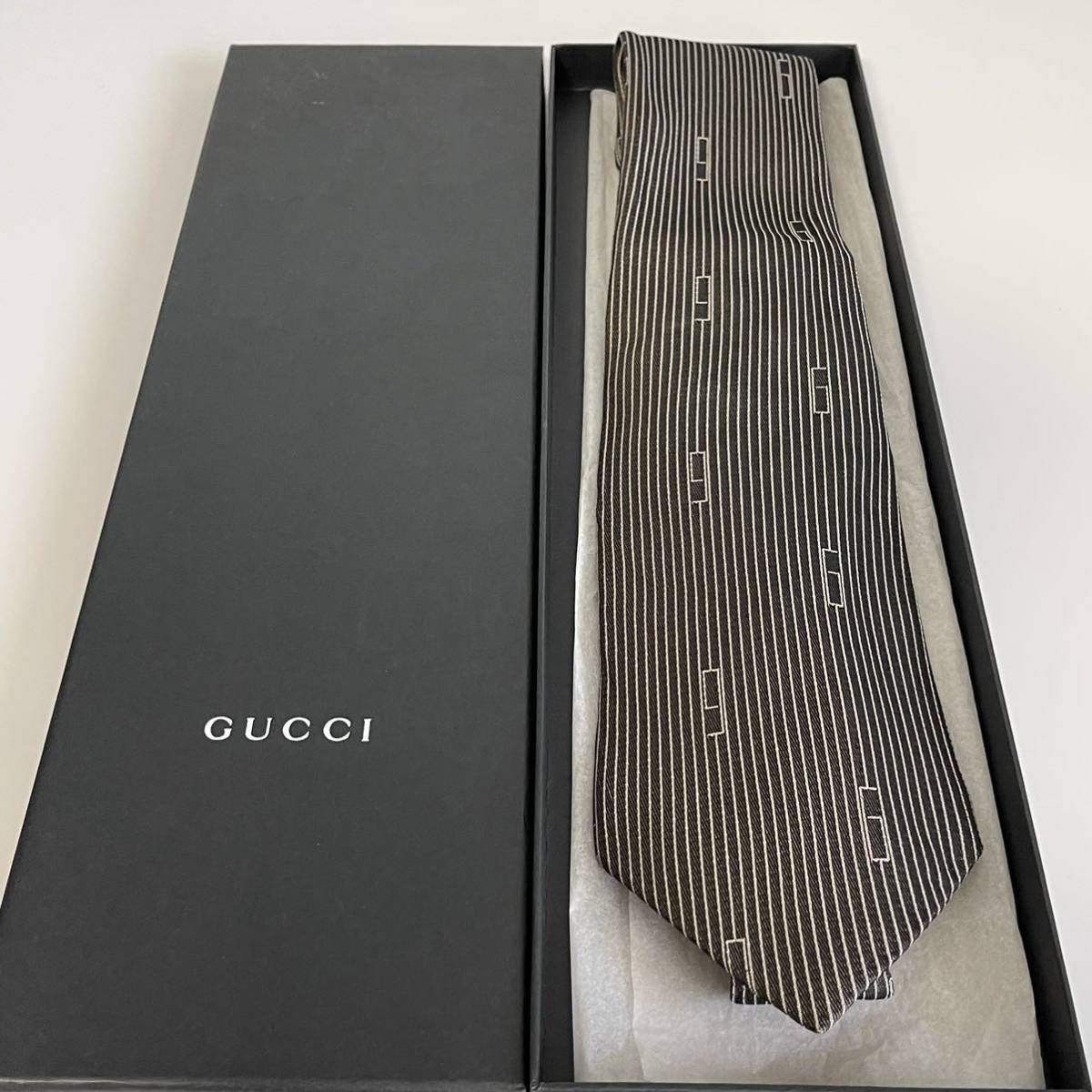 グッチ（GUCCI） ブラックブラウンGG柄ネクタイ