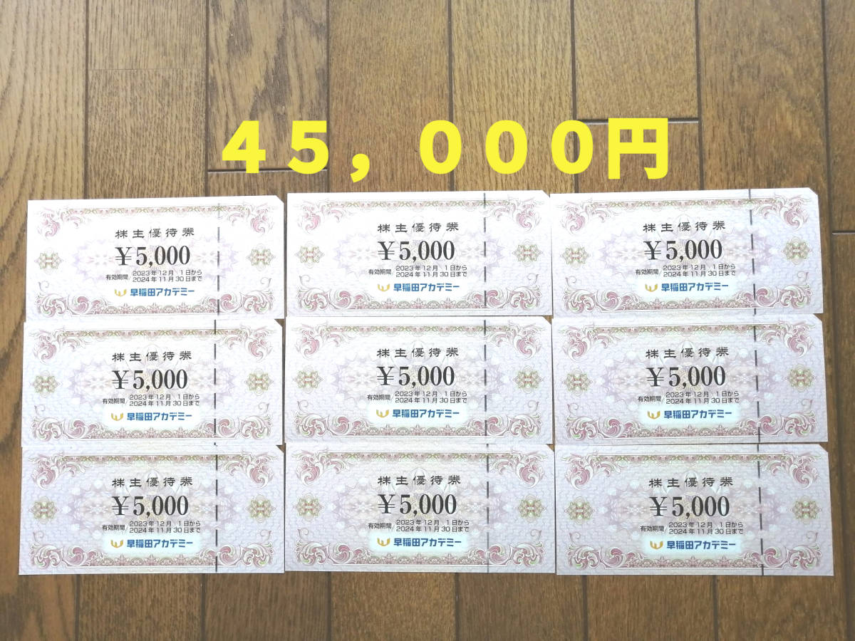 早稲田アカデミー 株主優待券 45,000円の画像1