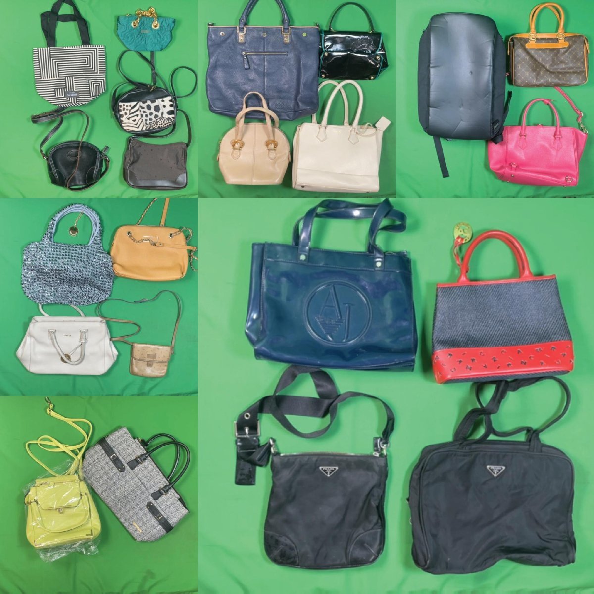 ブランドバッグなど 22個 140サイズ箱 詰め合わせ 中古 大量 まとめて PRADA NINA RICCI FURLA kate spade LANCEL Samantha Thavasa_画像1