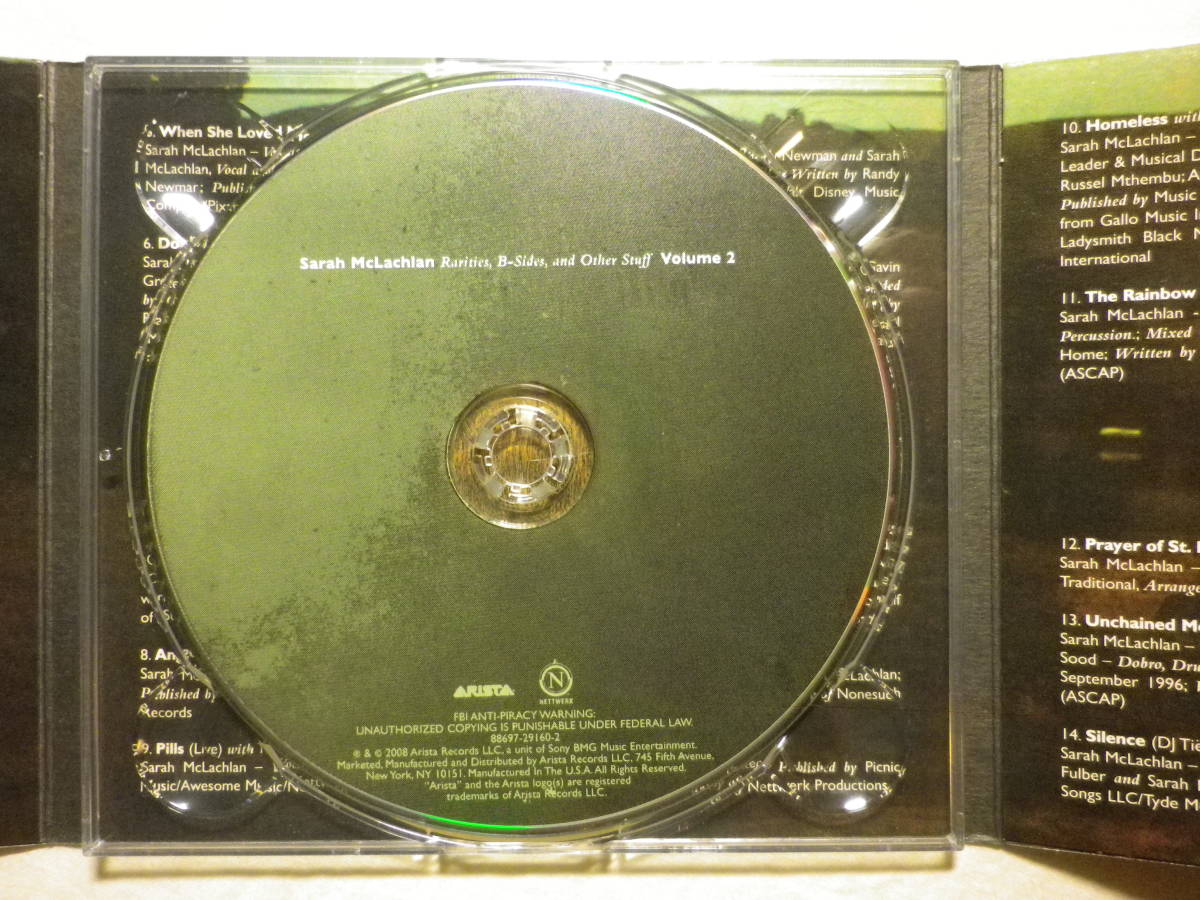 『Sarah Mclachlan/Rarities, B-Sides And Other Stuff Volume 2(2008)』(ARISTA 8697-29160-2,USA盤,レア音源集,SSW,Digipak)_画像3