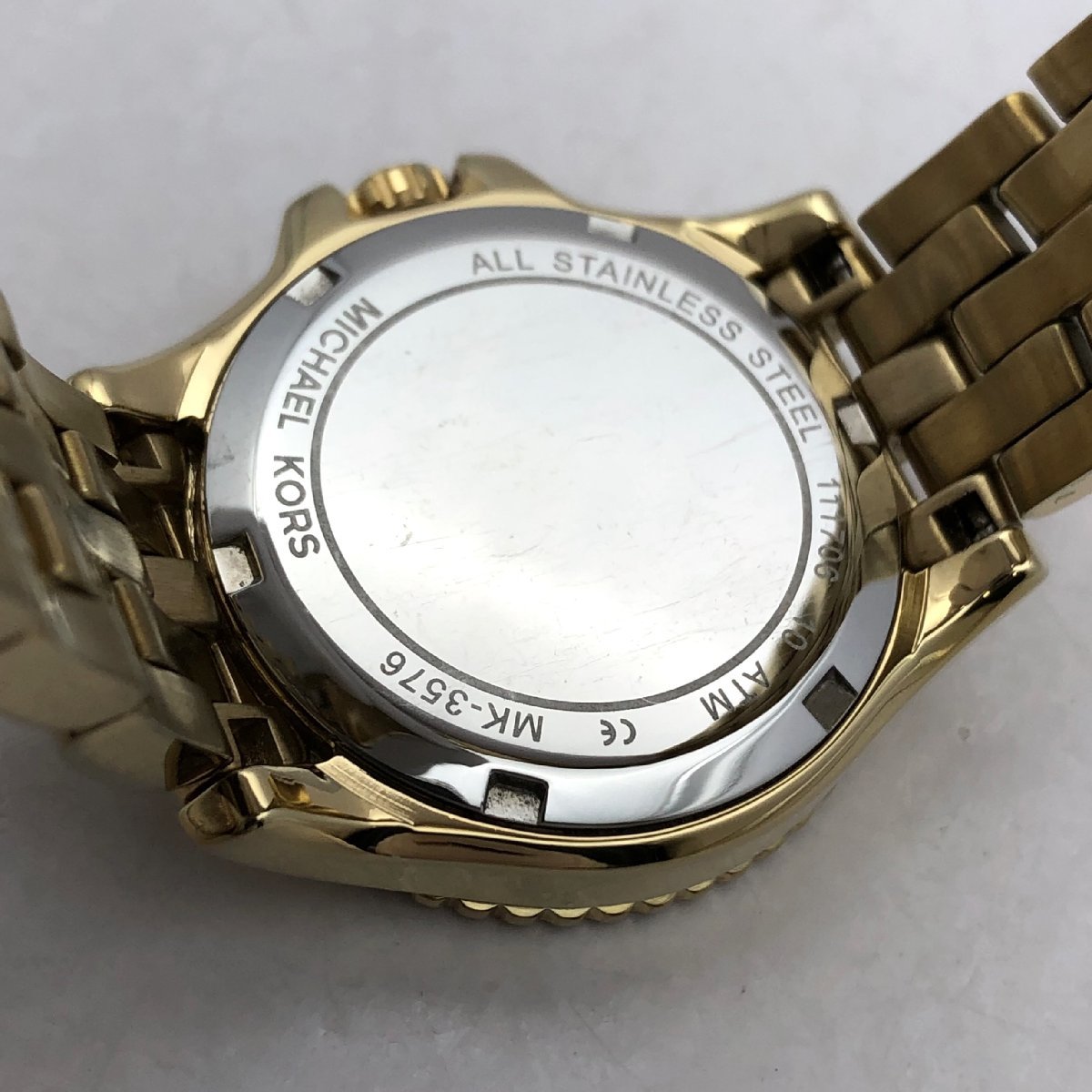 1円～/MICHAEL KORS/マイケルコース/MK-3576/3針/デイト/ゴールドカラー/ラウンド/石付/クォーツ/レディース腕時計/ジャンク/T188_画像8