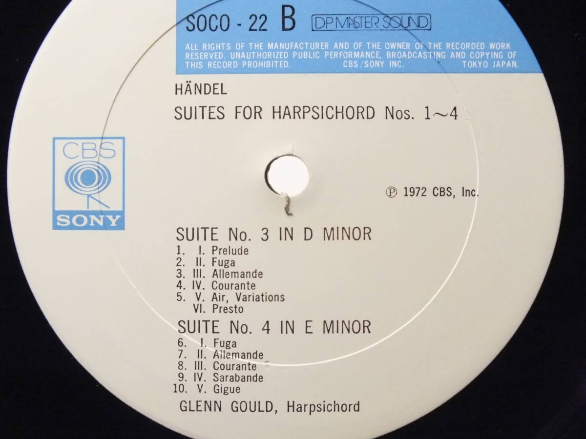 LP SOCO 22 【ハープシコード】グレン・グールド ヘンデル ハープシコード組曲 【8商品以上同梱で送料無料】の画像5