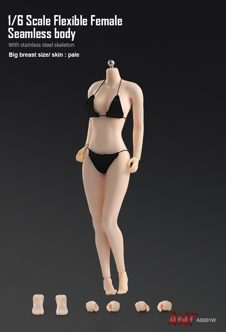 AB001W 1/6スケール シームレス女性ボディ素体 デッサン人形（ヘッドなし） Pale Flexible Female Seamless Body Big Breast Size_画像6