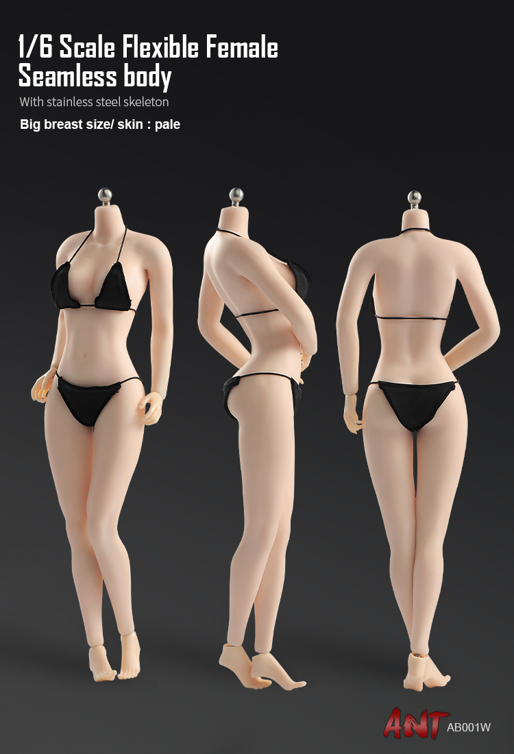 AB001W 1/6スケール シームレス女性ボディ素体 デッサン人形（ヘッドなし） Pale Flexible Female Seamless Body Big Breast Size_画像1