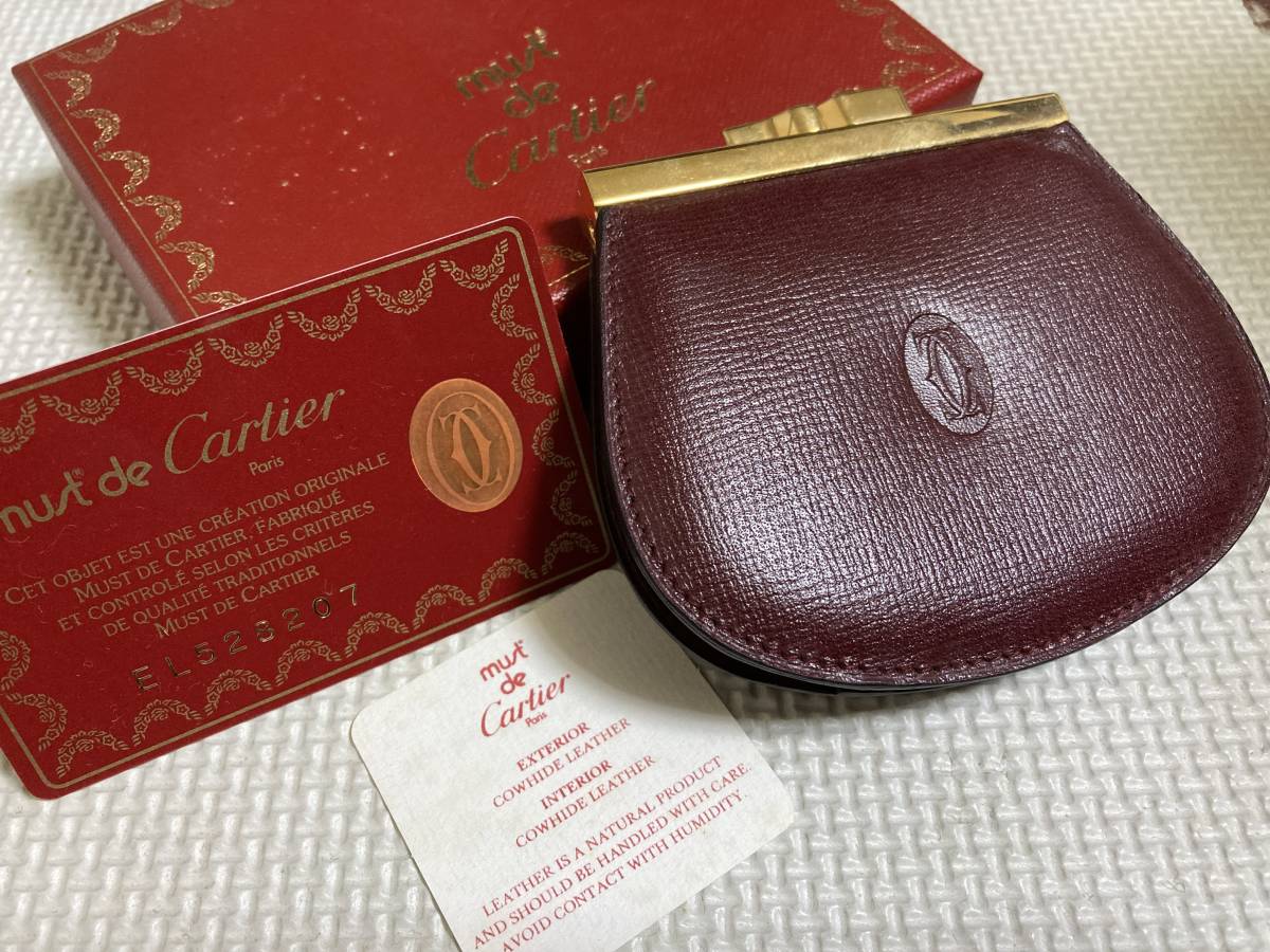 Cartier　 カルティエ　マストライン　がま口財布 レザー コインケース ボルドー_画像1