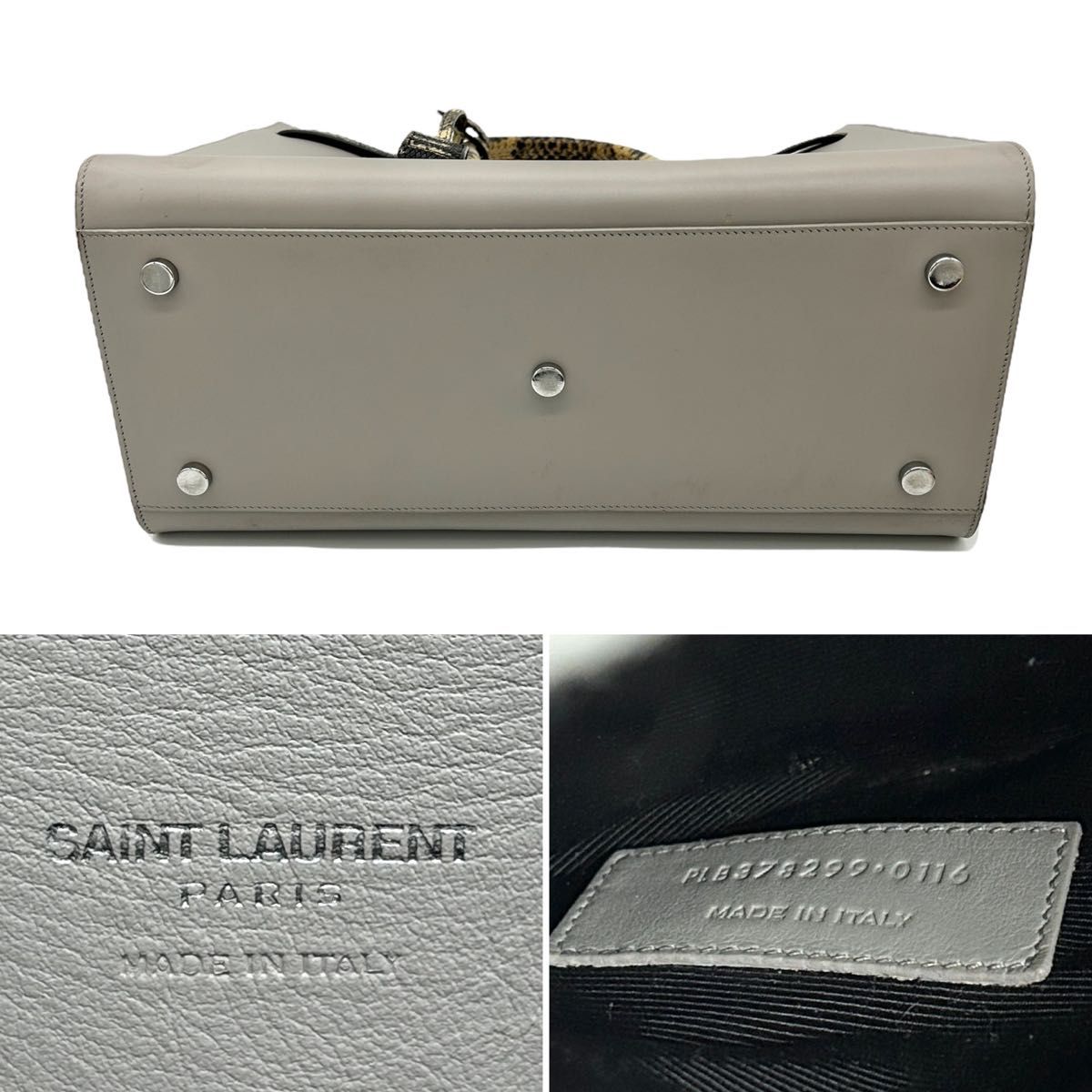 【美品!!】SAINT LAURENT サンローラン サックドジュール スモール ハンドバッグ ライトグレー×パイソン 鑑定済み■