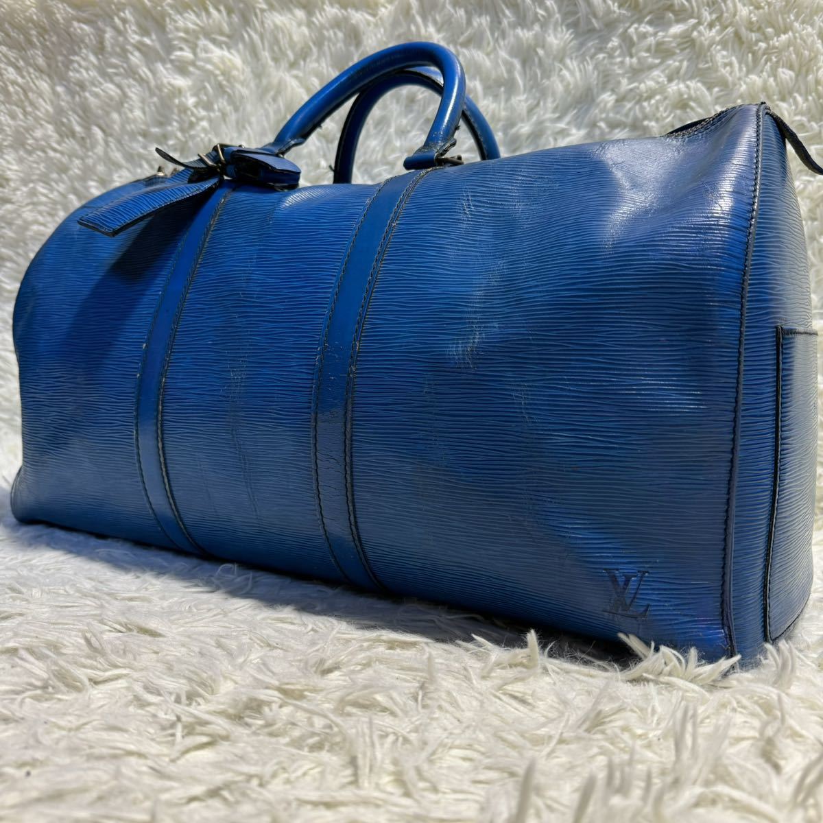 1円 美品 LOUIS VUITTON ルイヴィトン キーポル 50 ボストン エピ レザー ブルー 旅行鞄 トラベルバッグ 大容量 A4 男女兼用 レディース_画像1