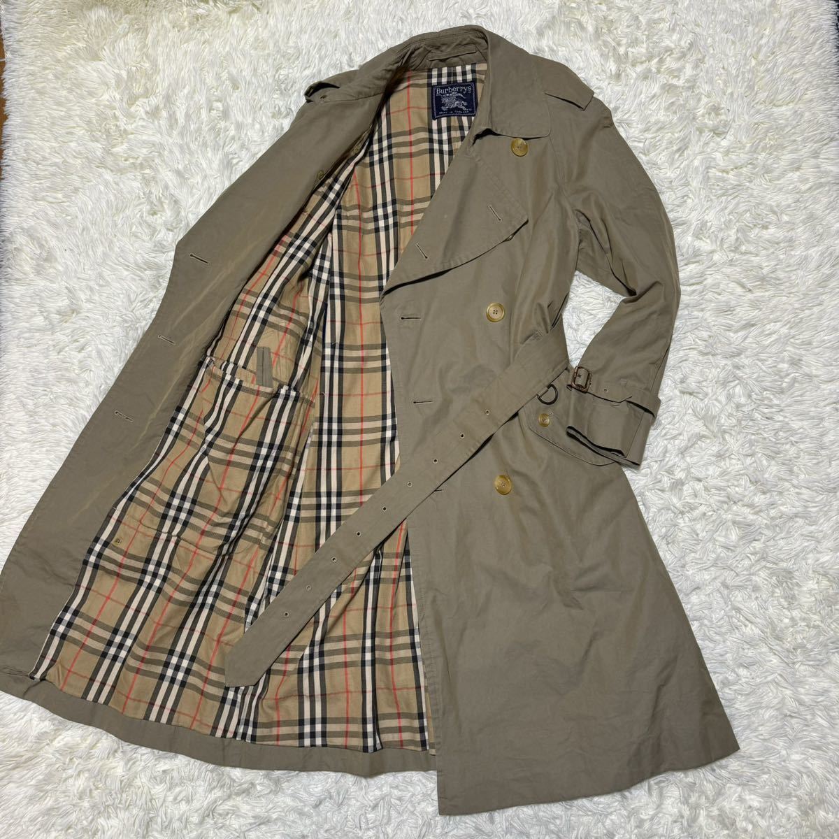 1円 希少 Lサイズ BURBERRY バーバリー トレンチコート 紳士の嗜み ノバチェック ロング丈 着丈115cm メンズ 紳士服 ベルト ベージュ_画像5