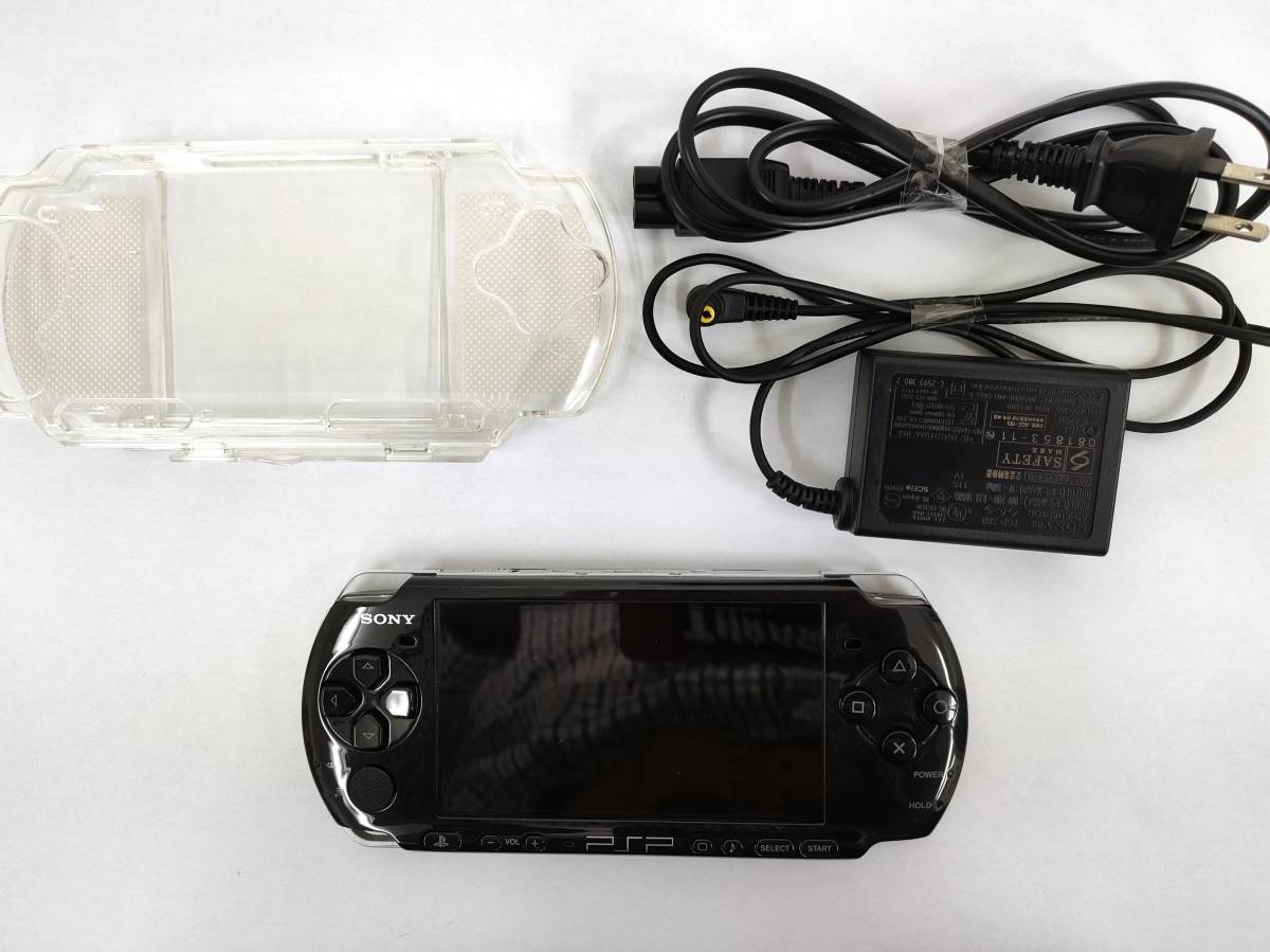 【極美品】PSP-3000 プレイステーション・ポータブル（ピアノ・ブラック）新品互換バッテリー＆クリアハードケース＆microSD8GB_画像1