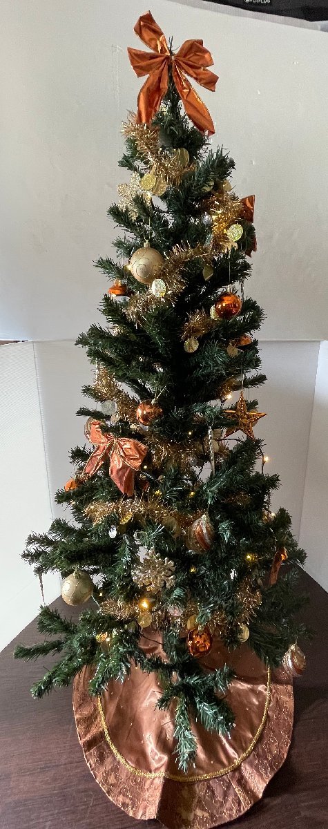 美品 クリーニング作業済み クリスマスツリーセット 150cm コパー＆ゴールドカラー LEDイルミネーション付 （検230_画像4