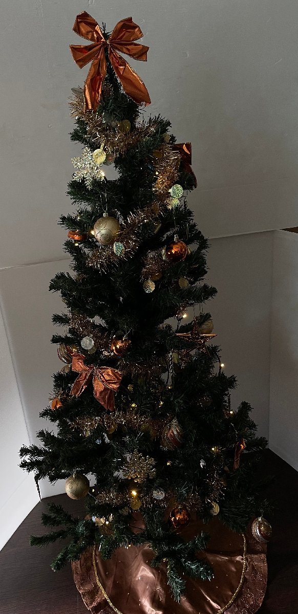 美品 クリーニング作業済み クリスマスツリーセット 150cm コパー＆ゴールドカラー LEDイルミネーション付 （検230_画像5