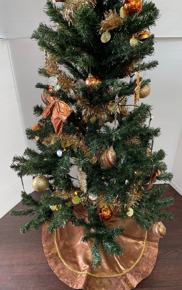 美品 クリーニング作業済み クリスマスツリーセット 150cm コパー＆ゴールドカラー LEDイルミネーション付 （検230_画像3