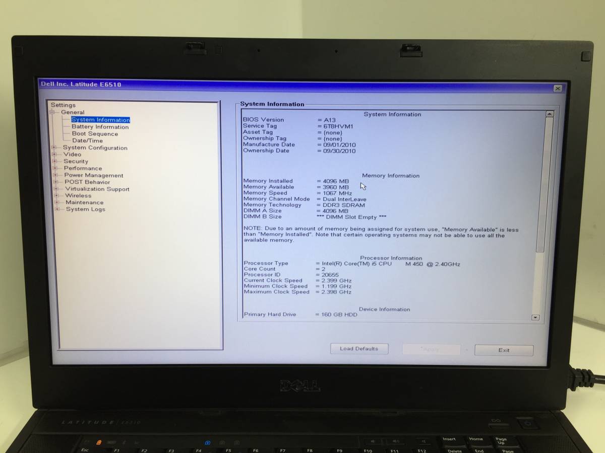 即決☆[リカバリー済/BIOS確認］DELL Latitude E6510 ノートPC Core i5-M560 2.67GHz 4GB/160GB Win7Pro【現状渡し】_画像3