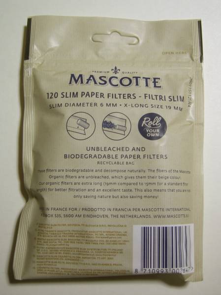 Mascotte マスコット オーガニック スリムフィルター 8袋 6mm 19mm 無漂白 ロングフィルター　送料無料☆_画像2