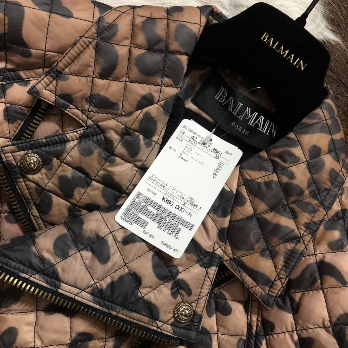 正規 [未使用] 秋冬 BALMAIN(バルマン) キルティング バイカーダウン ジャケット レオパード（サイズ38） [定価] 38万円_画像10