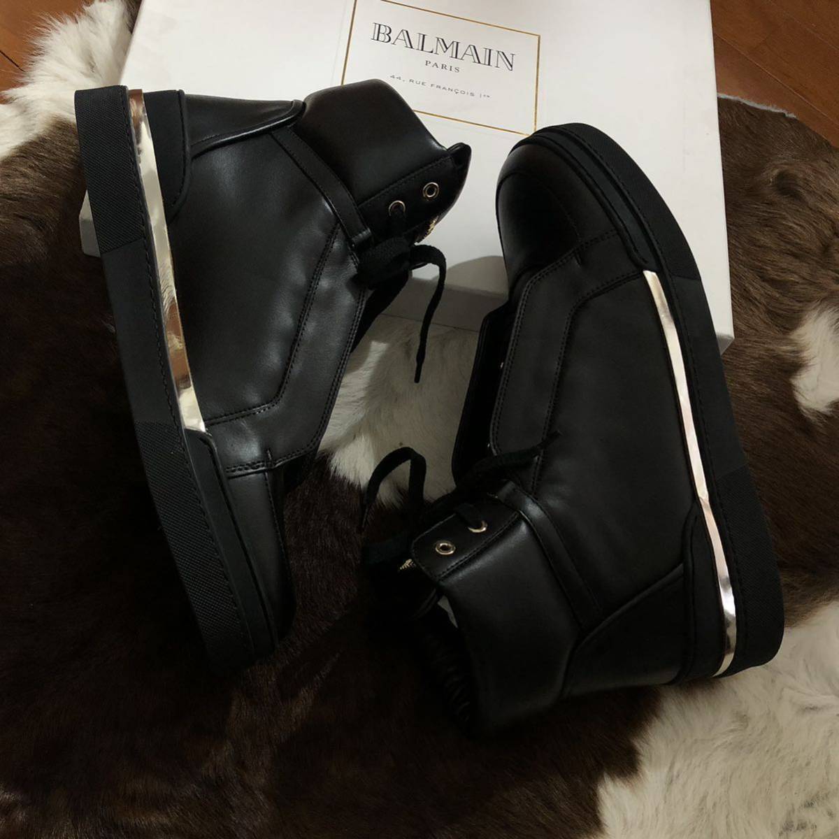 定価12万 新品 BALMAIN HOMME（バルマン・オム）ブラック レザー ハイカット スニーカー サイズ43 イタリア製/72.A3.10Z028_画像8