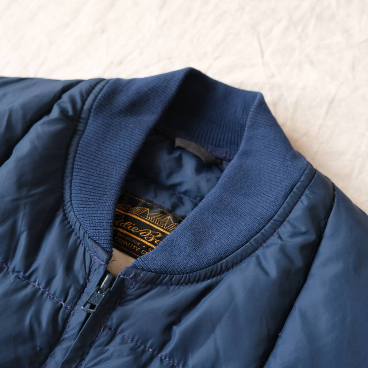 80s【 EDDIE BAUER 】エディーバウアー ビンテージ 黒タグ ジップ ダウンベスト / ネイビー 紺系 / アウトドア old 70s USA 古着_画像3