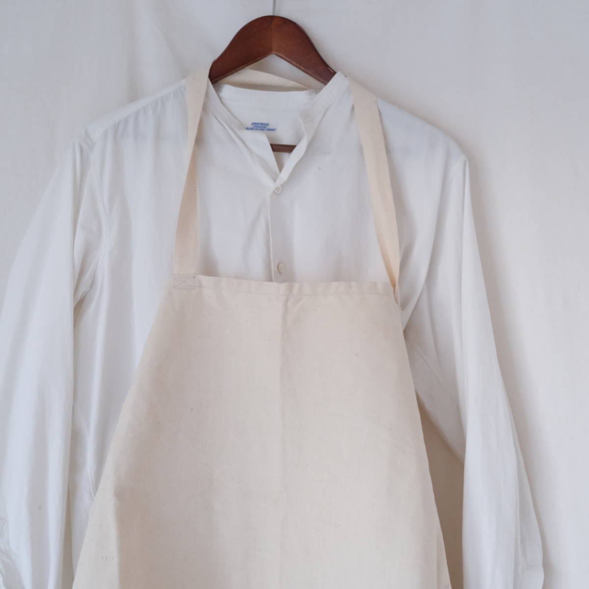  dead stock 40s50s[ France Vintage ] cotton linemetis apron / ecru unbleached cloth series / Europe Work cotton flax old clothes 