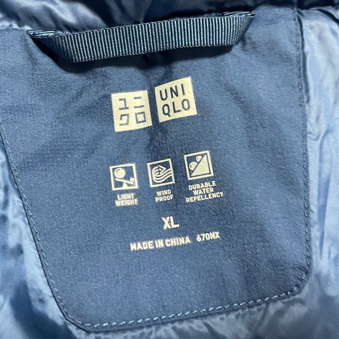 【美品】UNIQLO ユニクロ シームレス ダウンジャケット size:XL ブルー フード メンズ 青_画像3
