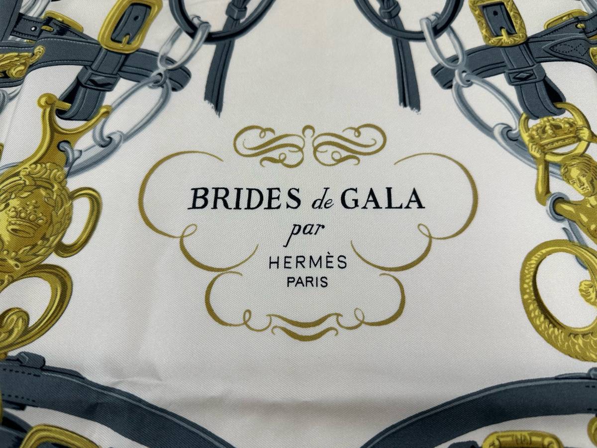 H008-I39-2235 HERMES エルメス BRIDES de GALA シルク スカーフ カレ90 箱付き_画像3