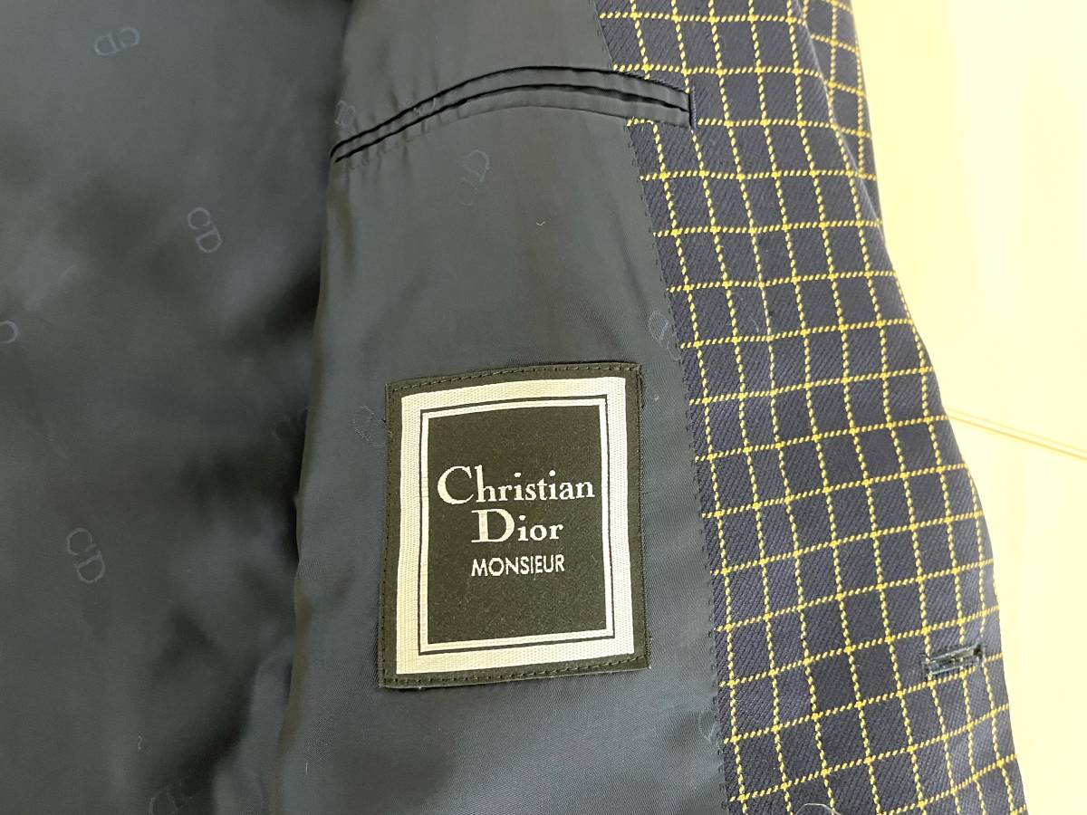 L531-O18-2030 Christian Dior/クリスチャンディオール ジャケット レディース/ネイビー×イエロー系/チェック柄 ①_画像6