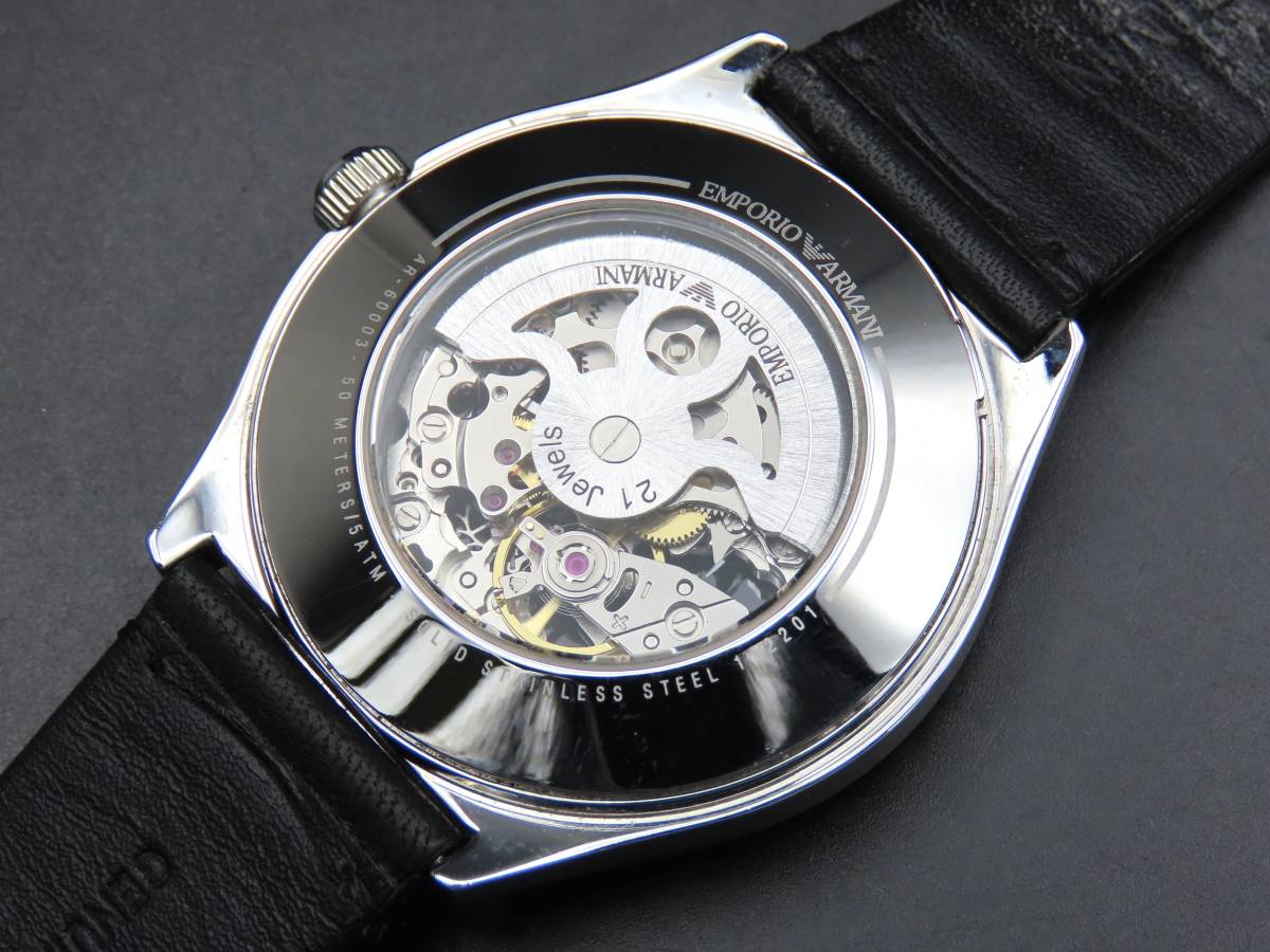 1円 稼動品★正規品 EMPORIO ARMANI エンポリオアルマーニ AR-60003-50 メカニコ スケルトン 自動巻き 純正ブレス メンズ腕時計 TTKLG3704_画像5