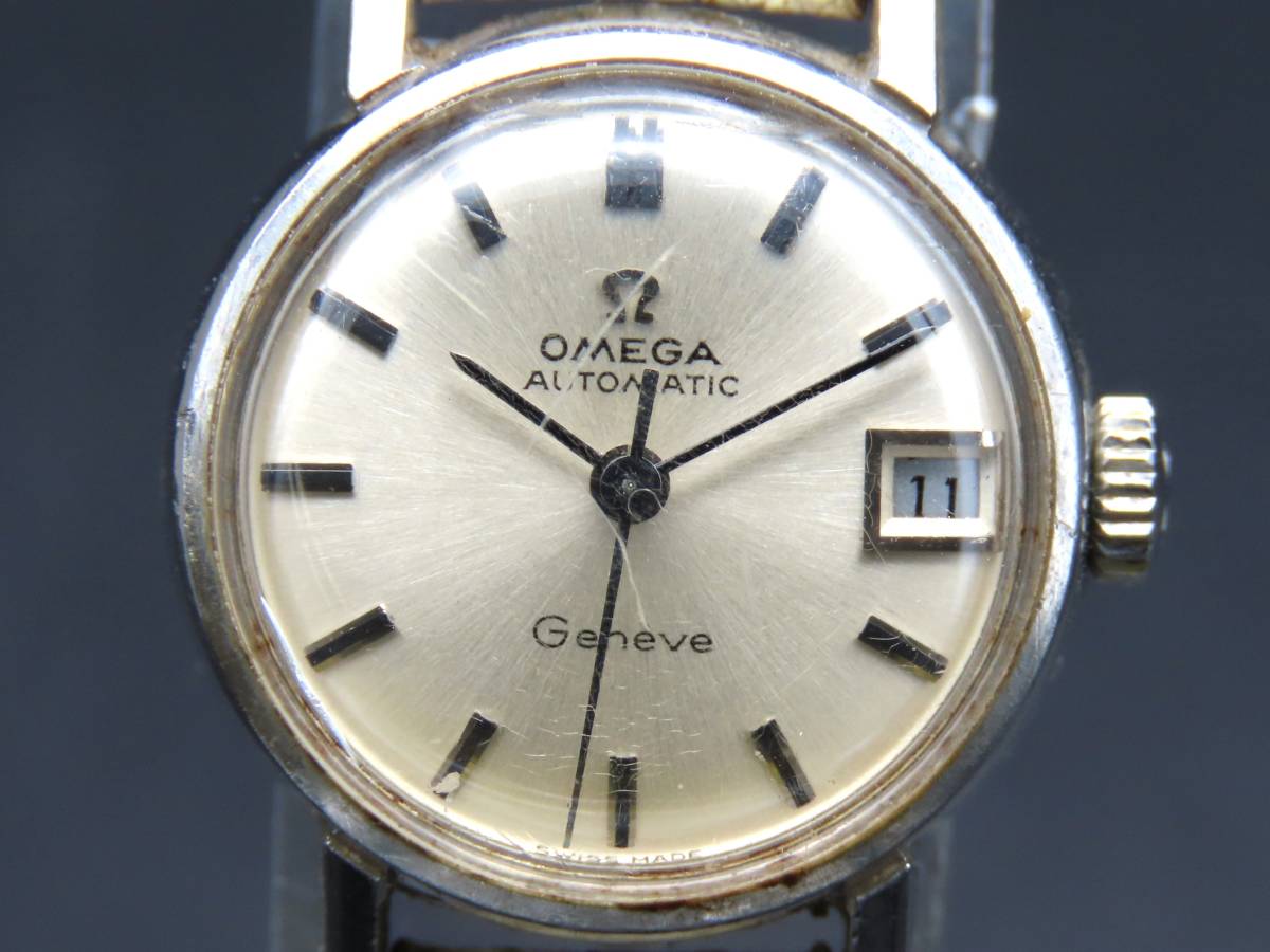 1円～! 稼動品★正規品 OMEGA オメガ ジュネーブ 自動巻き シルバーダイヤル デイト 純正SS尾錠 ヴィンテージ レディース腕時計 TTKLG3770_画像2