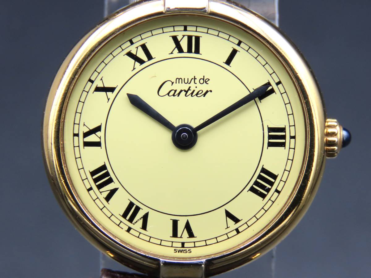 1円～! 稼動品★正規品 Cartier カルティエ マストヴァンドーム クォーツ アイボリーダイヤル 純正ブレス レディース腕時計 TTKLG3881_画像2