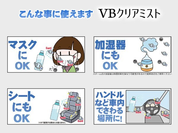 【在庫限り特価！即納】VBクリアミスト 次亜塩素酸水×ナノAg（銀）長時間抗菌！マスクの除菌/抗菌 99.9% 強力除菌スプレー 200ml【10本】_画像6