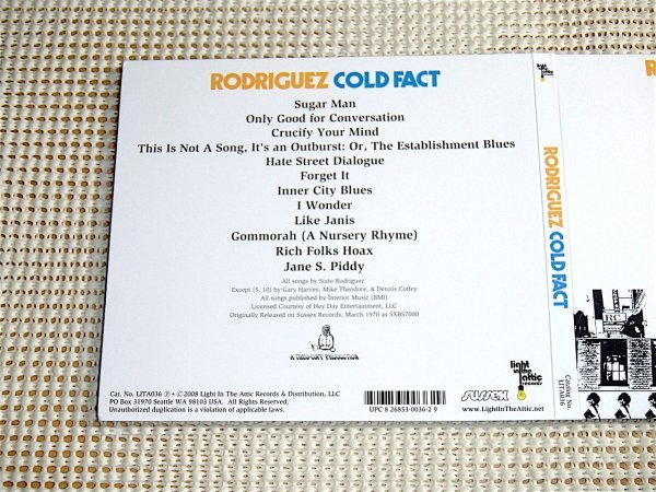 Rodriguez ロドリゲス Cold Fact/ Light In The Attic / Dennis Coffey Bob Babbitt (MFSB) Andrew Smith ( Funk Brothers)等 シュガーマン