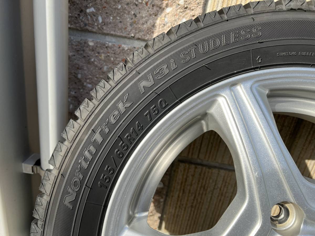 スタッドレスタイヤ（スノートレック）アルミホイール　4本セット　155/65R14　ホンダ取付ナット付_画像6