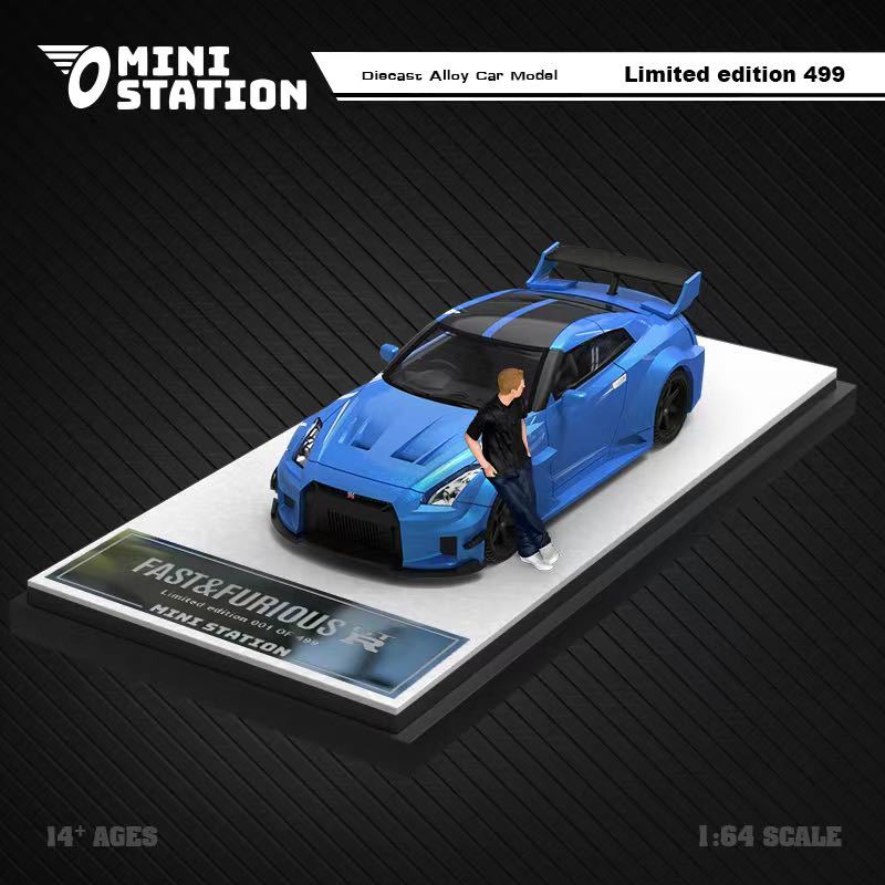 1/64 Mini Station Fast & Furious Brian's GTR R35 3.0 ワイスピ　青黒ホイール　フィギュア付き_画像1