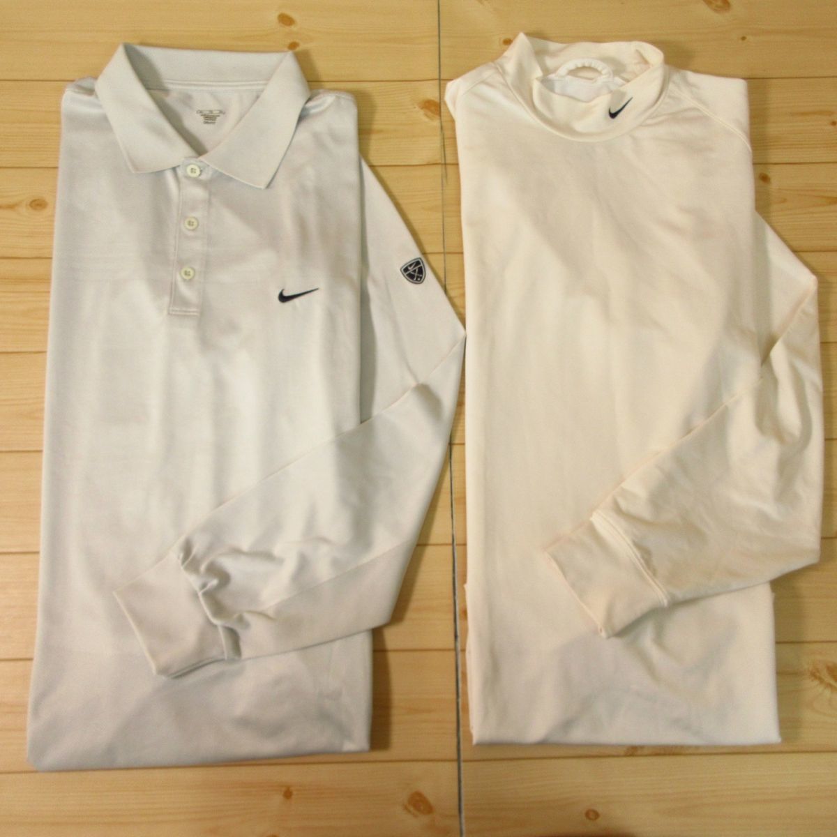 ◎NIKE GOLF ナイキ ゴルフ XL 2枚セット◆長袖ポロシャツ&ハイネックインナー長袖Tシャツ◆メンズ クリーム◆C1087_画像1