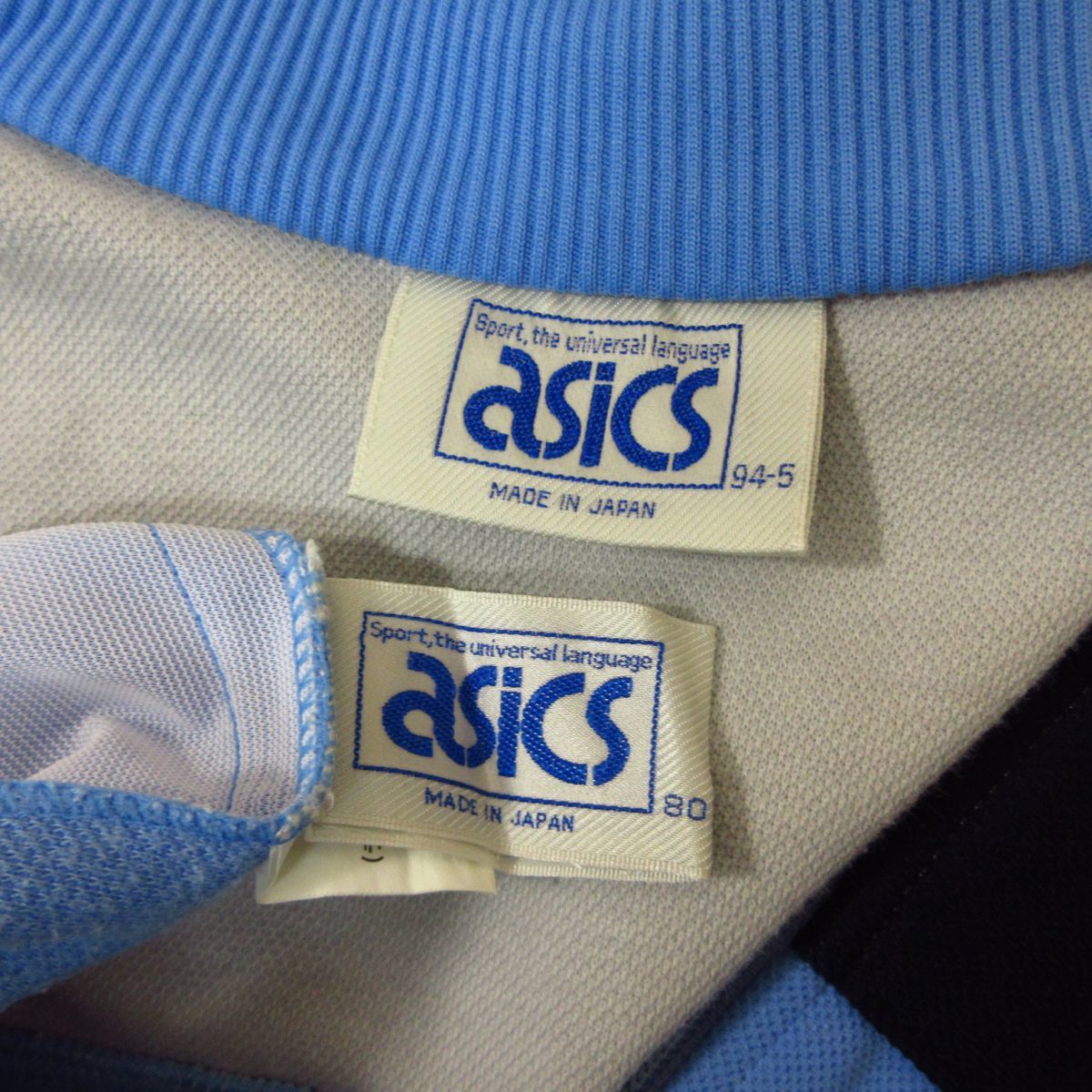 ◎希少 70s 80s！L 上下セット！asics アシックス 昭和 レトロ◆セットアップ ジャージ 足ひも ヴィンテージ◆メンズ グレーx水色◆B3097_画像10