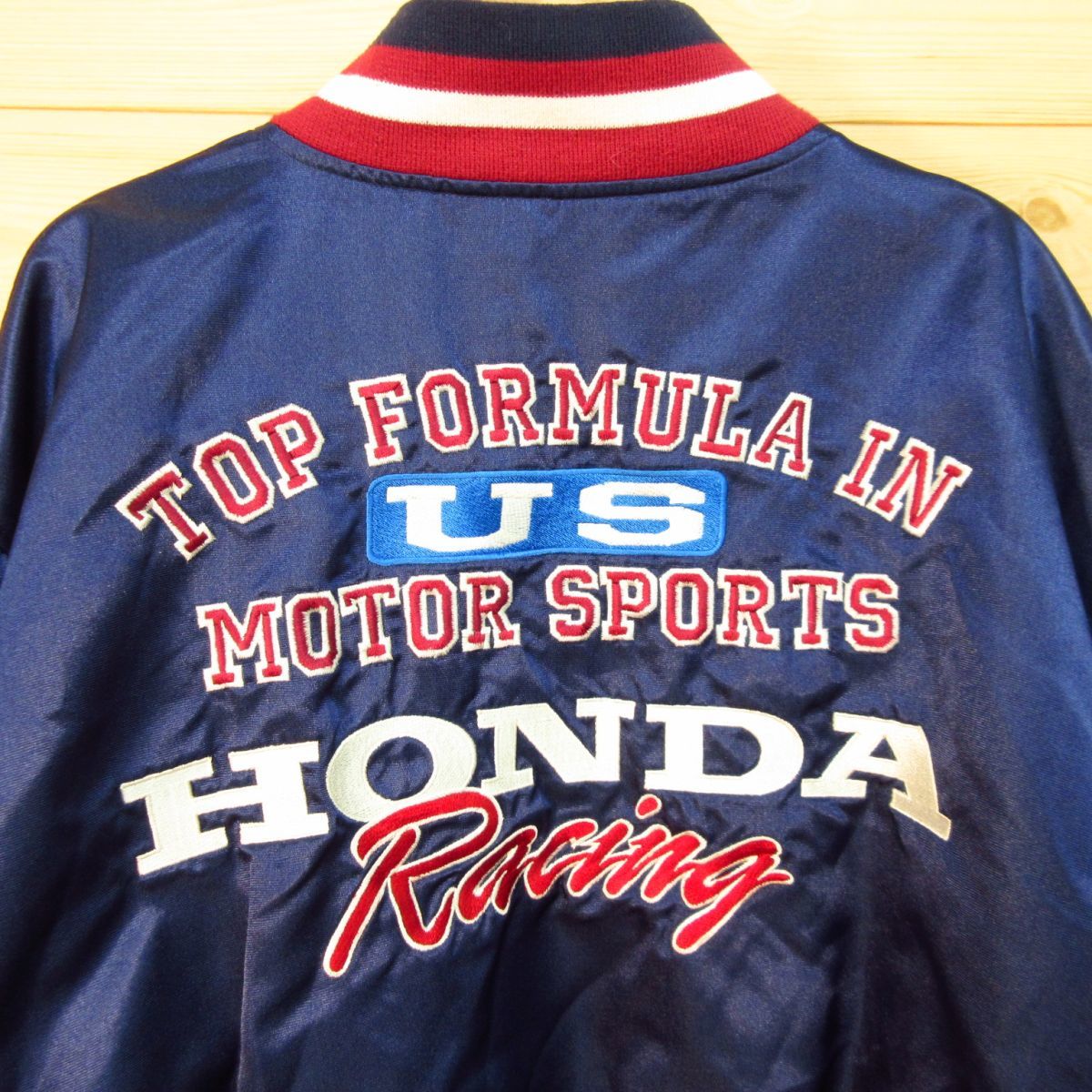 ◎使用感少なめ！HONDA Racing ホンダ レーシング◆スタジャン ジャンパー レーシングジャケット ユニフォーム バイク◆メンズ 紺 M◆A3352_画像3