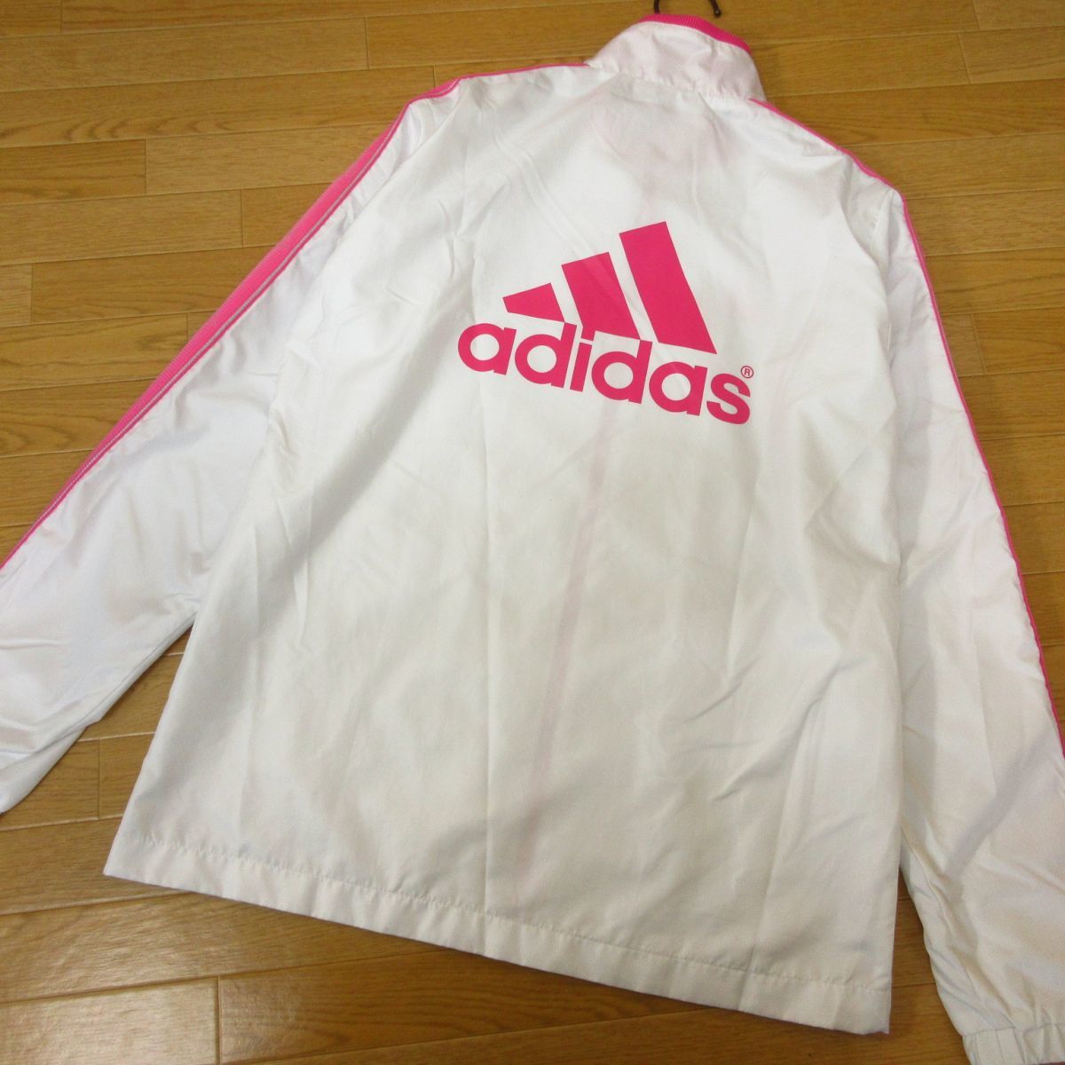 ◎美品！M 上下セット！adidas アディダス◆ウィンドブレーカー ジャケット&パンツ◆レディース 白xピンク◆B3120_画像2