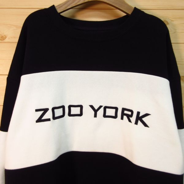 ◎使用少なめ！ZOO YORK ズーヨーク◆スウェット トレーナー 裏起毛 スケート 切り替え◆メンズ 黒x白 Lサイズ◆A3416_画像3