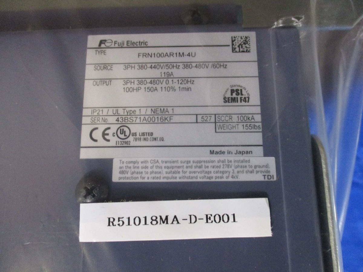 新古 FUJI Inverter FRN100AR1M-4U インバータ ＜送料別＞ (R51018MA-D-E001)_画像5
