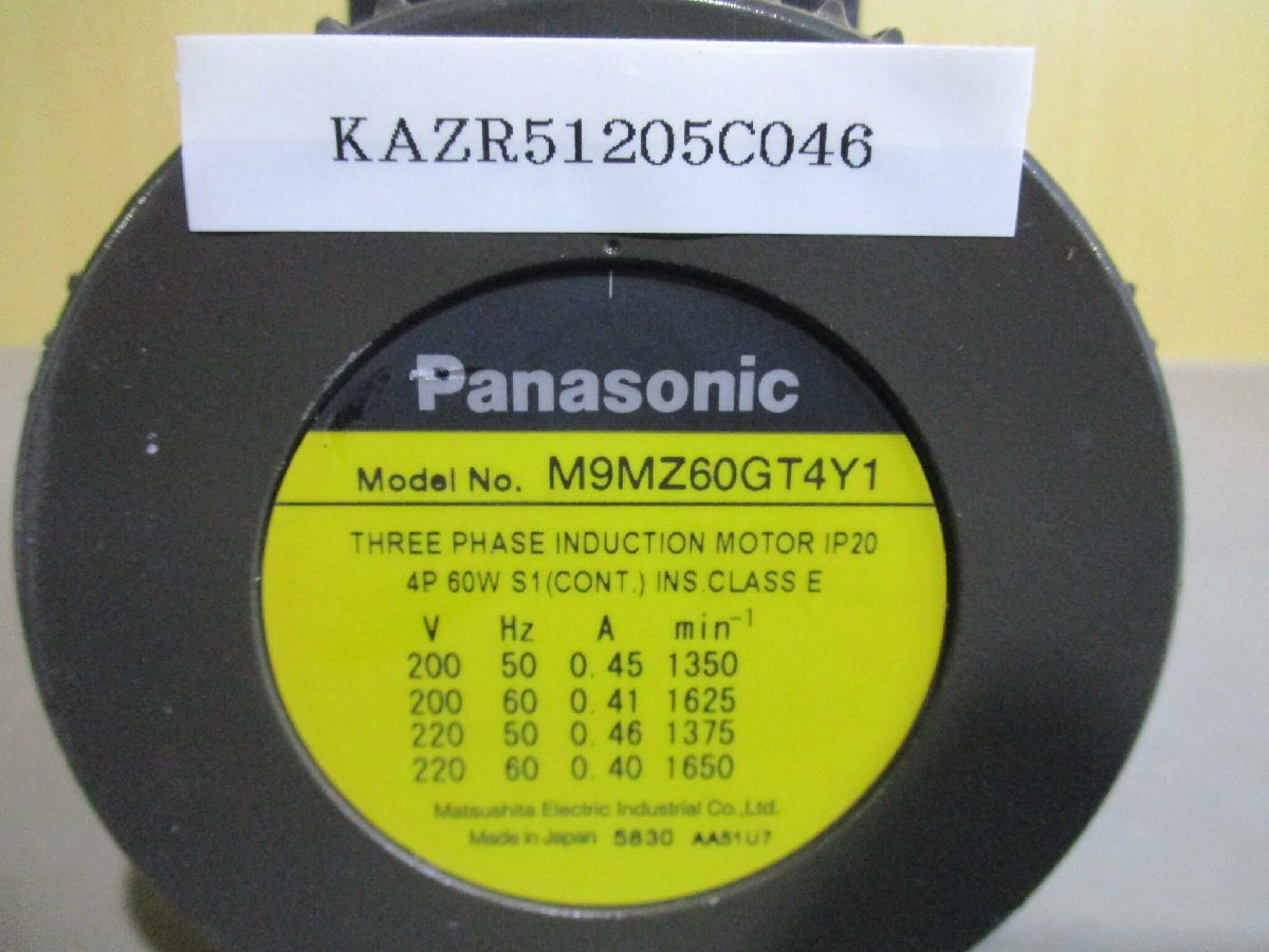 中古 PANASONIC THREE PHASE INDUCTION MOTOR IP20 M9MZ60GT4Y1 60W (KAZR51205C046)_画像2