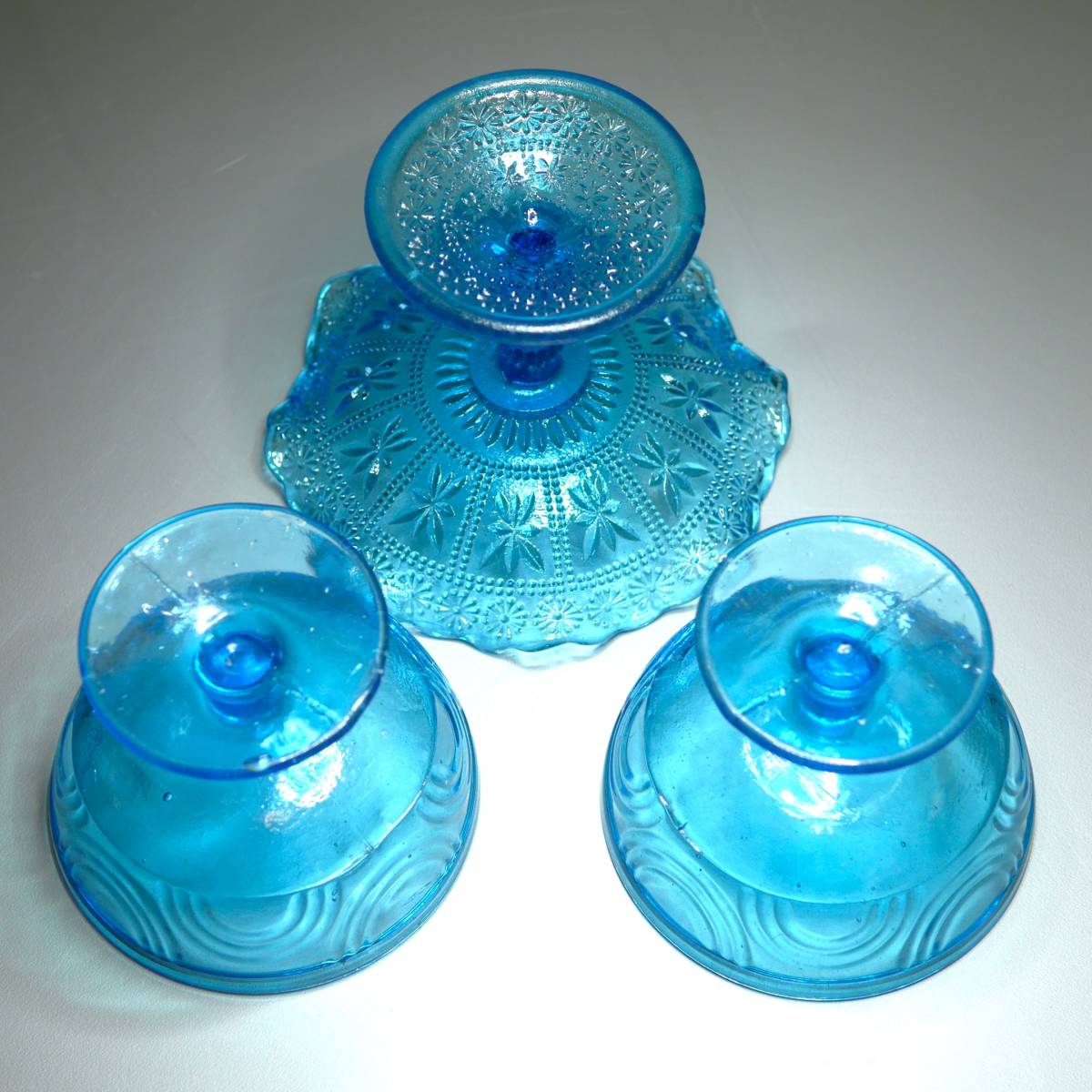 レトロ ◆ 当時物 ブルーガラス まとめて 氷コップ コップ グラス スプーン いろいろ 雑貨 食器 洋館 29-12_画像3