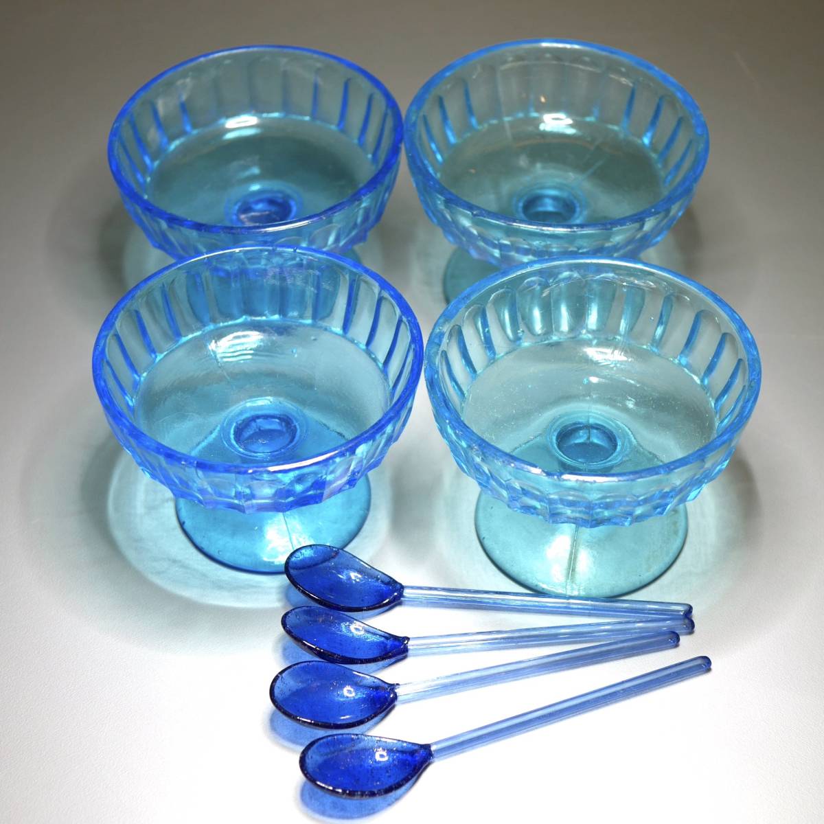 レトロ ◆ 当時物 ブルーガラス まとめて 氷コップ コップ グラス スプーン いろいろ 雑貨 食器 洋館 29-12_画像4