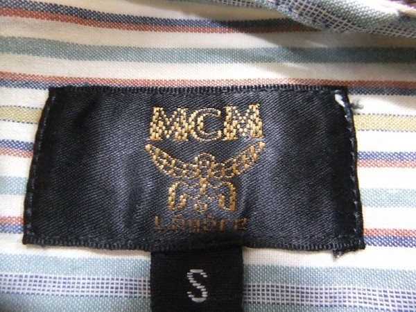 MCM エムシーエム メンズ マルチストライプ コットン100% カジュアルシャツ 青 サイズS_画像2
