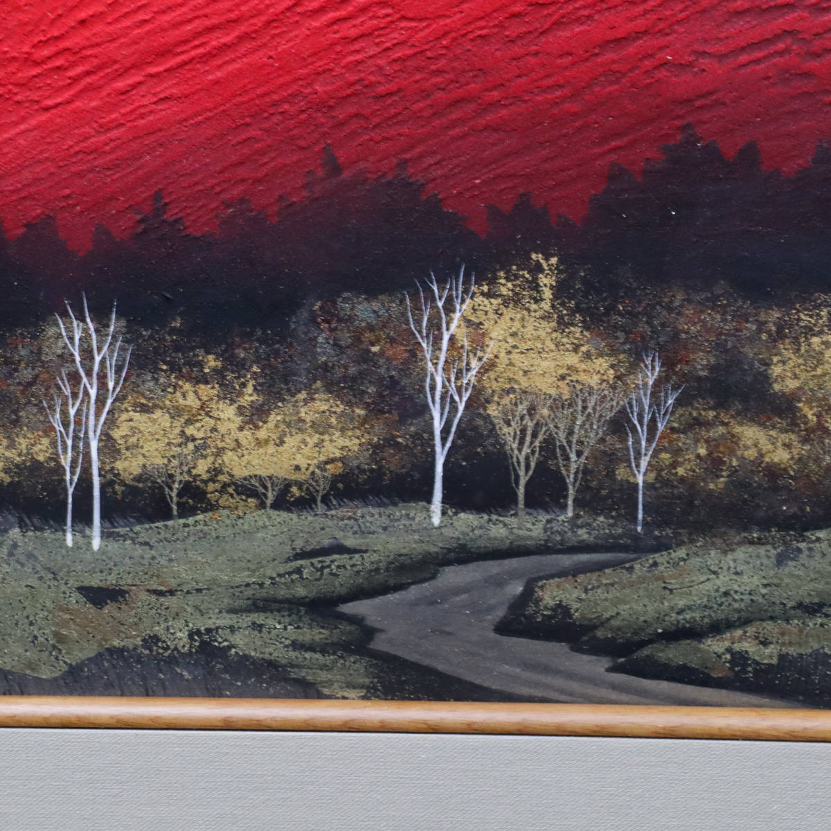 宙】真作保証 下川立夏「赤富士」日本画 F6号 落款有 額装 迫力 宙】真作保証 下川立夏「赤富士」日本画 F6号 落款有 額装 迫力