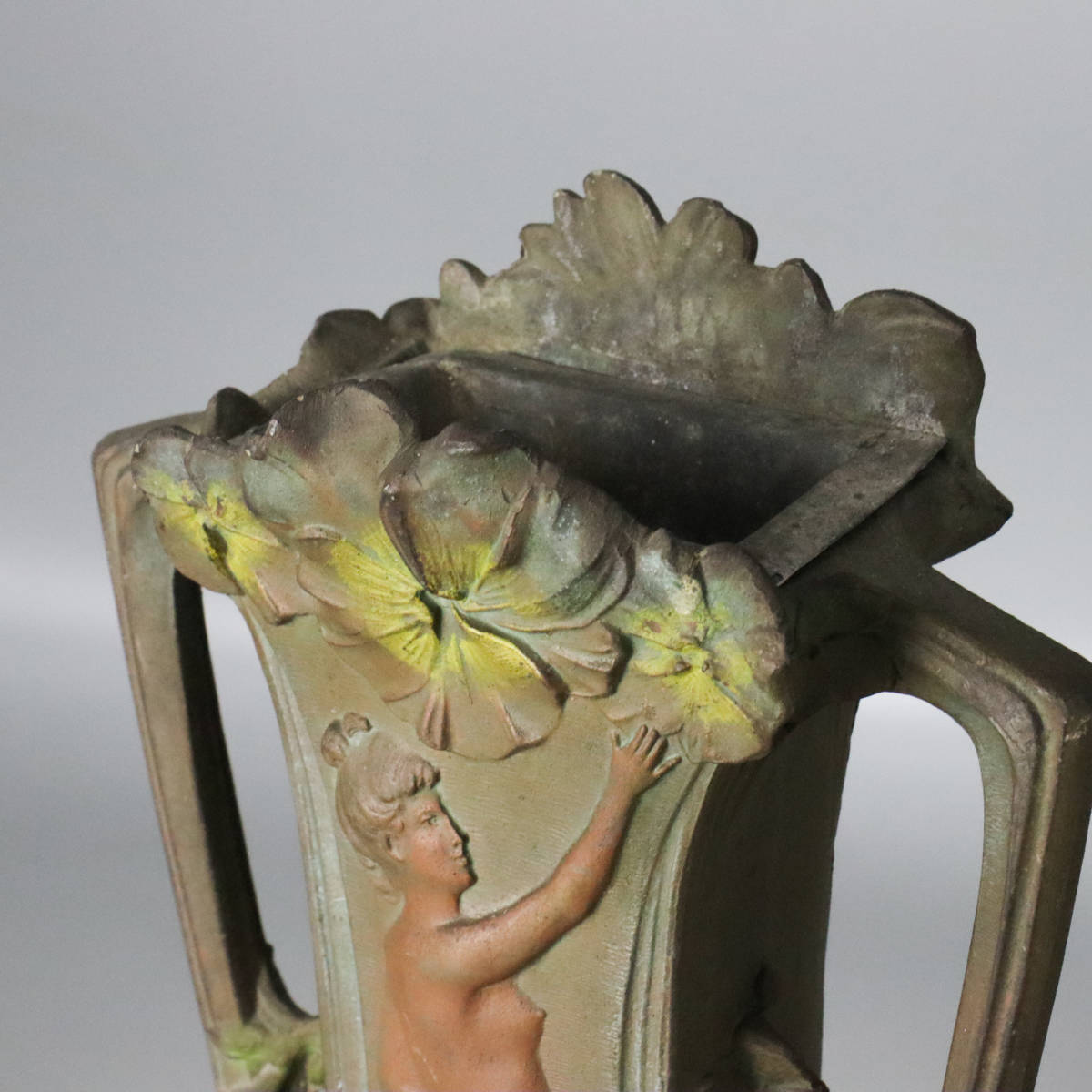 【宙】西洋美術 フランス製 ブロンズ 裸婦像花入一対 34.3cm 2176g, 2334g アール・ヌーヴォー様式 花器 花瓶 古美術品 12S26.hl.D_画像3