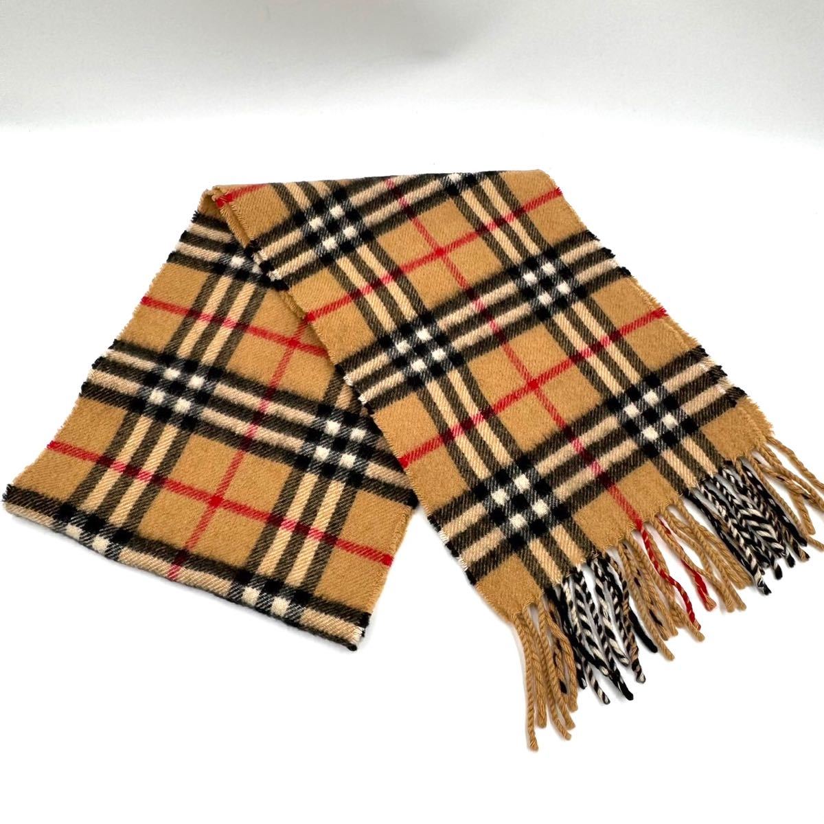 1163【極美品】BURBERRY LONDON バーバリーロンドン マフラー ストール フリンジ ノバチェック カシミヤ100% ベージュ_画像3