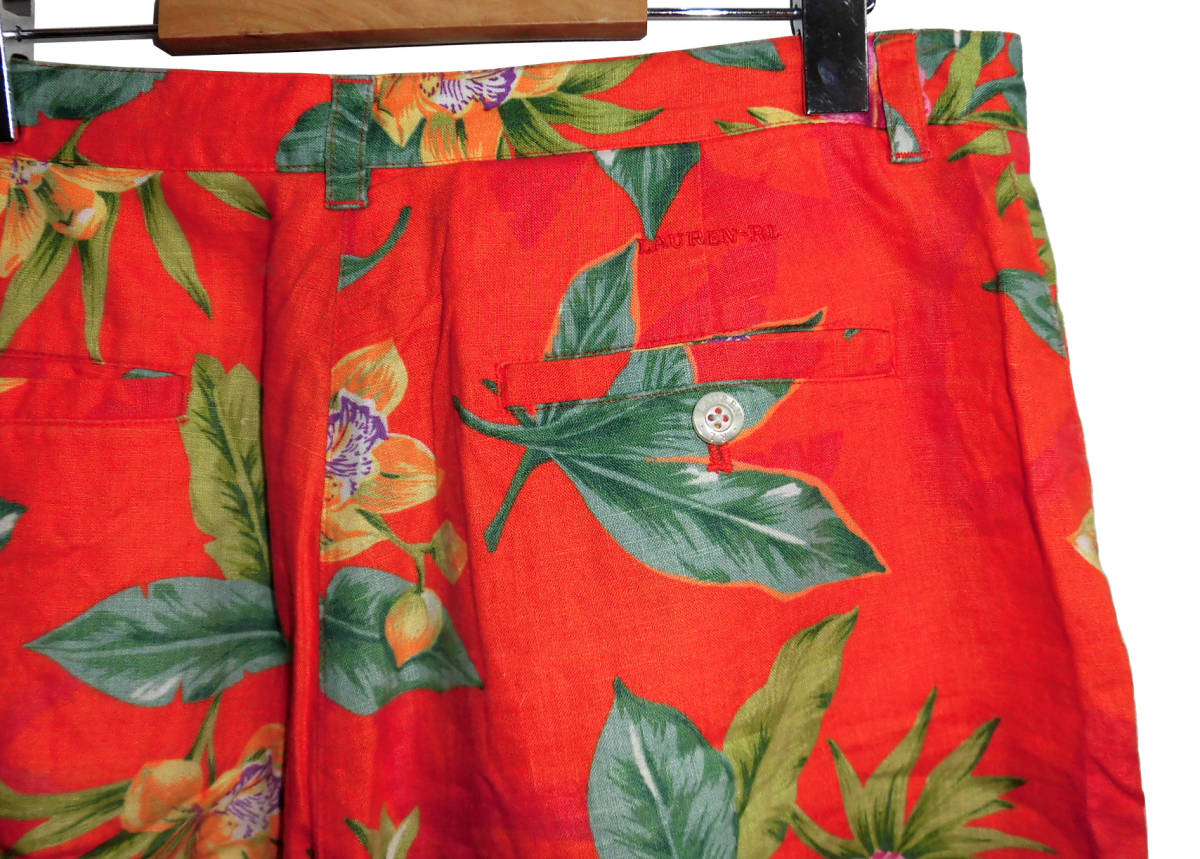 80*S RALPH LAUREN Ralph Lauren зеленый бирка linen100% шорты шорты размер 14botanikaru рисунок 