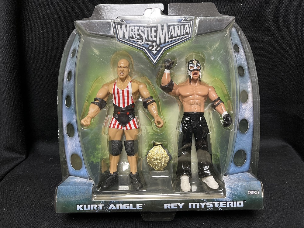 JAKKS：WWE WRESTLEMANIA 22 2PACK SERIES 3 カート・アングル＆レイ・ミステリオ w/ベルト （未開封品）_画像1