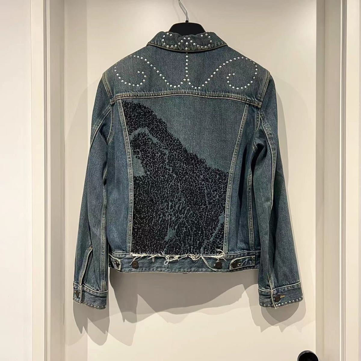 【美品】SAINT LAURENT PARIS 15SS 定価48万 エディ 刺繍 スタッズ デニム ジャケット S_画像1