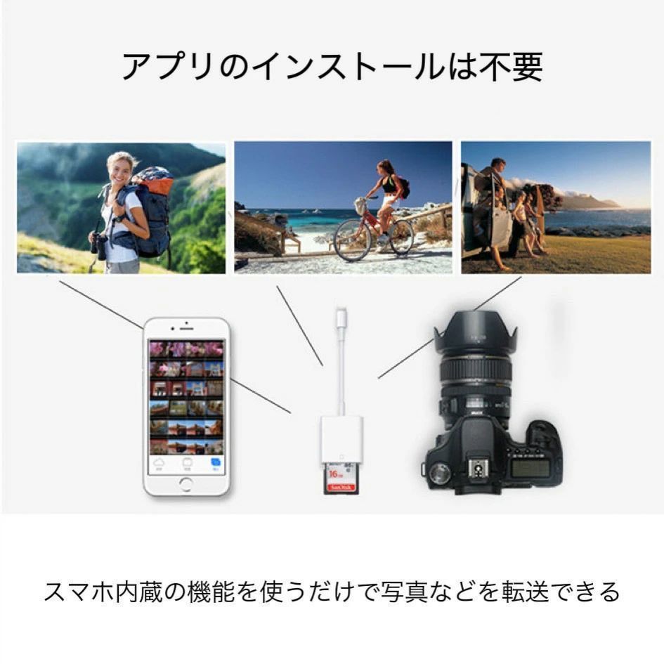 lightning カードリーダー メモリーカードリーダー カメラリーダー 変換アダプタ SDカード iPhone iPad 写真_画像3